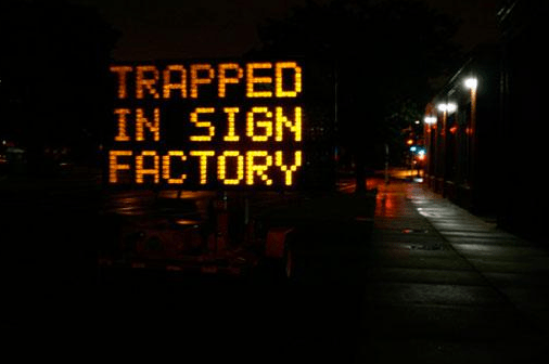 trapped hacked traffic sign