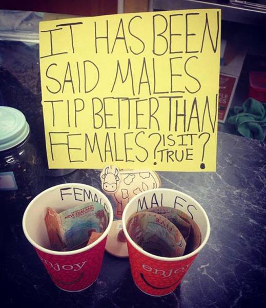 men versus women tipping jar